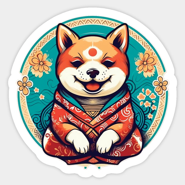 Shiba Inu in japanese kimono Sticker by GreenMary Design